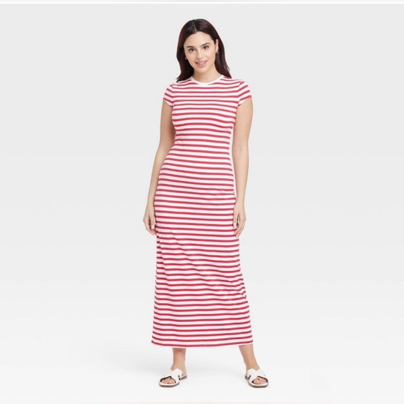 a new day Dresses & Skirts - XL red white stripe a new day maxi t shirt dress tee NWT target sporty athletic